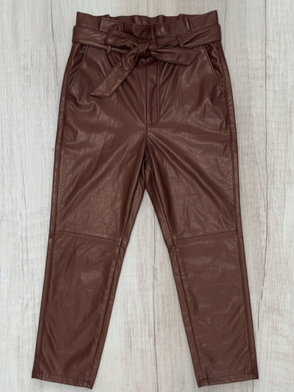 Abercrombie & Fitch Brown Faux Leather Paperbag Pants Large High Rise Belted L
